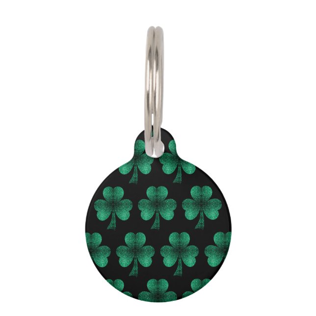Médaillon Pour Animaux Emerald Green Sparkles Shamrock motif noir (Devant)