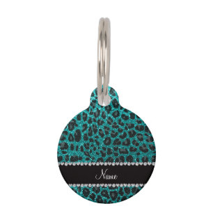 Médaillon Pour Animaux Empreinte de léopard d'parties scintillant d'aqua