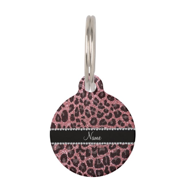 Médaillon Pour Animaux Empreinte de léopard d'parties scintillant rose cl (Devant)