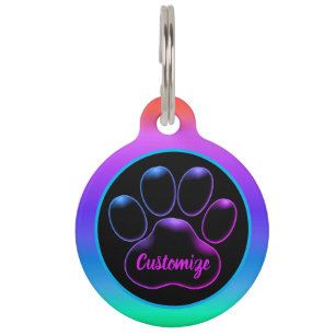 Médaillon Pour Animaux Empreinte de patte arc-en-ciel Pastel lumineux per