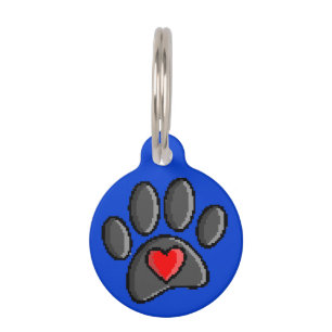 Médaillon Pour Animaux Empreinte de patte de chien en pixel art 8 bits de