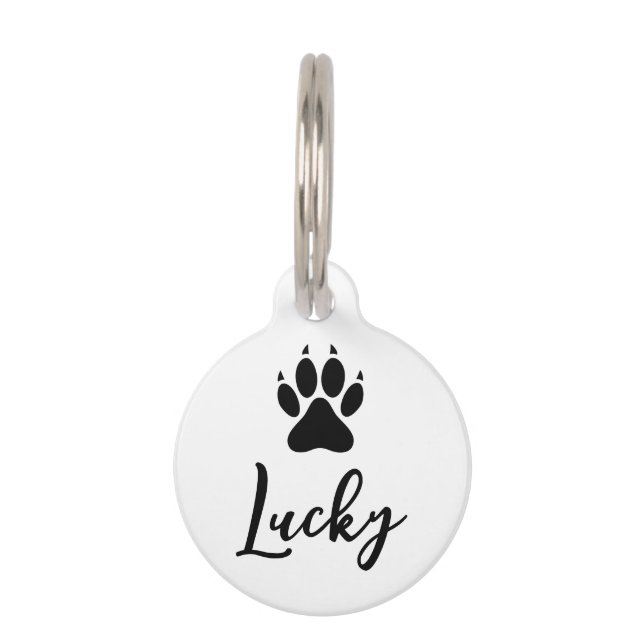 Médaillon Pour Animaux Empreinte de patte de chien noir personnalisable a (Devant)