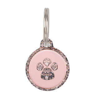 Médaillon Pour Animaux Empreinte de patte de diamant rose