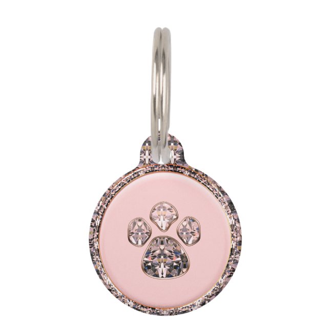 Médaillon Pour Animaux Empreinte de patte de diamant rose (Devant)