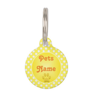 Médaillon Pour Animaux Empreinte de Patte Jaune et Points Personnalisés