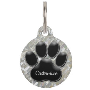Médaillon Pour Animaux Empreinte de patte noir perle blanche personnalisé