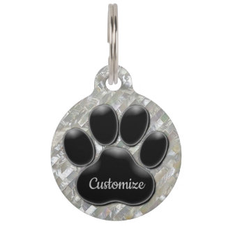 Médaillon Pour Animaux Empreinte de patte noir perle blanche personnalisé