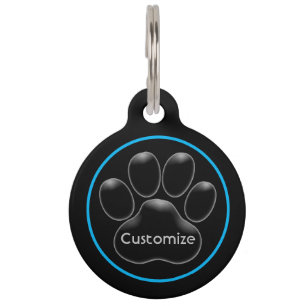 Médaillon Pour Animaux Empreinte de patte noir personnalisé