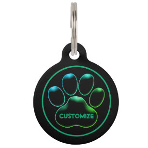 Médaillon Pour Animaux Empreinte de patte noir personnalisé Neon brillant