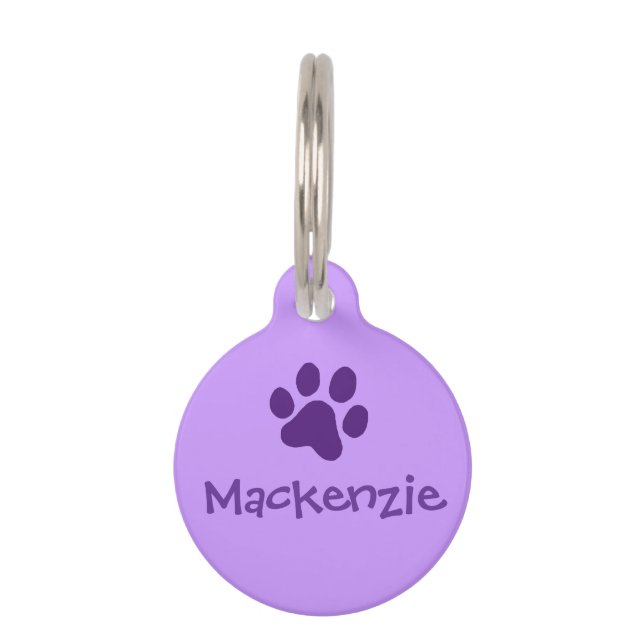 Médaillon Pour Animaux Empreinte de patte pourpre (Devant)