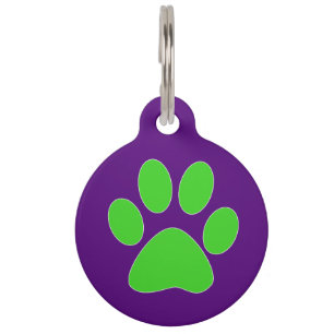 Médaillon Pour Animaux Empreinte de patte [pourpre et vert]