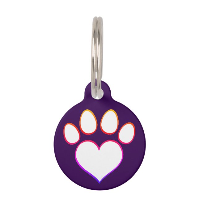 Médaillon Pour Animaux Empreinte de patte rétro avec cœur  (Devant)