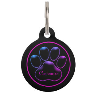 Médaillon Pour Animaux Empreinte de patte rose néon rose personnalisé