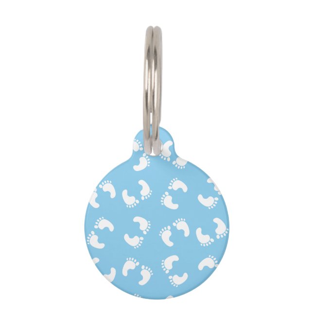 Médaillon Pour Animaux Empreintes bébé, Pied bébé, Marches, Bleu, Garçon (Devant)