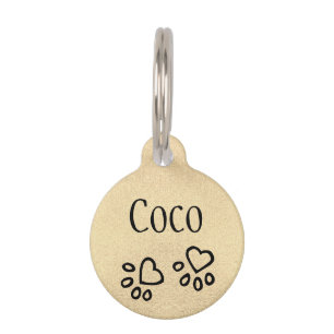 Médaillon Pour Animaux Empreintes de Patte en Faux Or Glam et Nom Personn