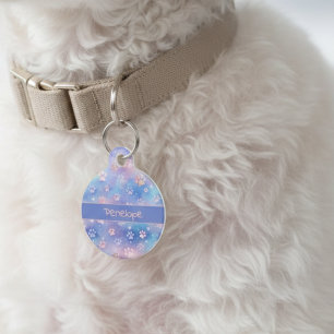 Médaillon Pour Animaux Empreintes de Patte Féminines Pastel – Nom d'Amour