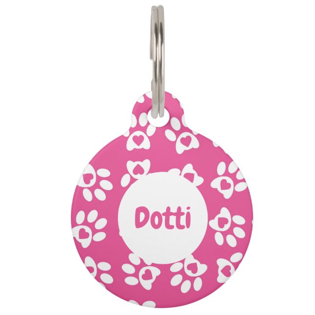 Médaillon Pour Animaux Empreintes de pattes Hot Pink (Devant)