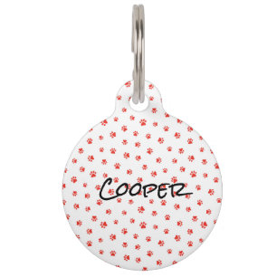 Médaillon Pour Animaux Empreintes de pattes NOM Rouge Animaux de compagni