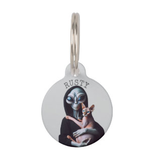 Médaillon Pour Animaux Enlèvement de chat Sphynx par un alien
