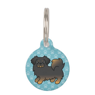 Médaillon Pour Animaux Épagneul Tibétain Noir Et Feu Dessin Animé Chien