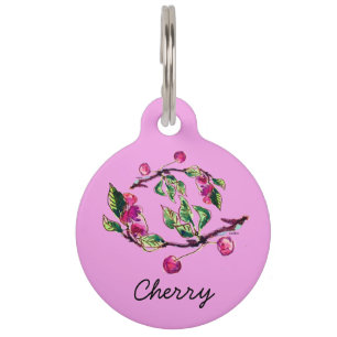 Médaillon Pour Animaux Étiquette Cherry Branches and Berries Pet ID
