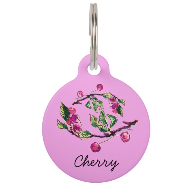 Médaillon Pour Animaux Étiquette Cherry Branches and Berries Pet ID (Devant)