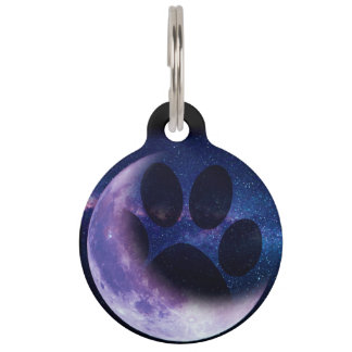 Médaillon Pour Animaux Étiquette de chien de lune - bleu