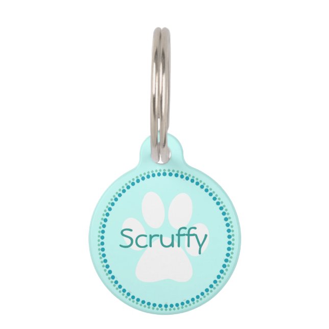 Médaillon Pour Animaux Étiquette de chien turquoise d'empreinte de patte (Devant)
