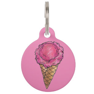 Médaillon Pour Animaux Étiquette de la crème glacée rose fraise Scoop Con