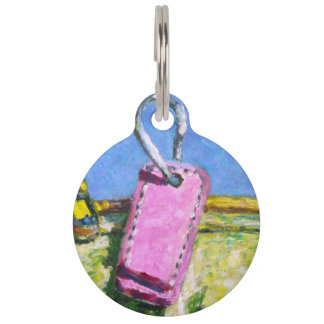 Médaillon Pour Animaux Étiquette de nom de chien de paysage de tag rose B