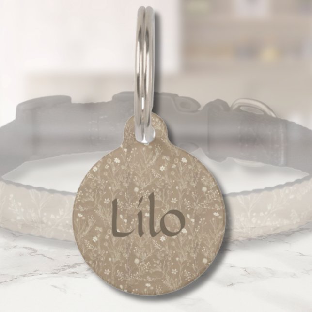 Médaillon Pour Animaux Étiquette d'identification de chien - Brun botaniq (personalized brown botanicals pet id tag )