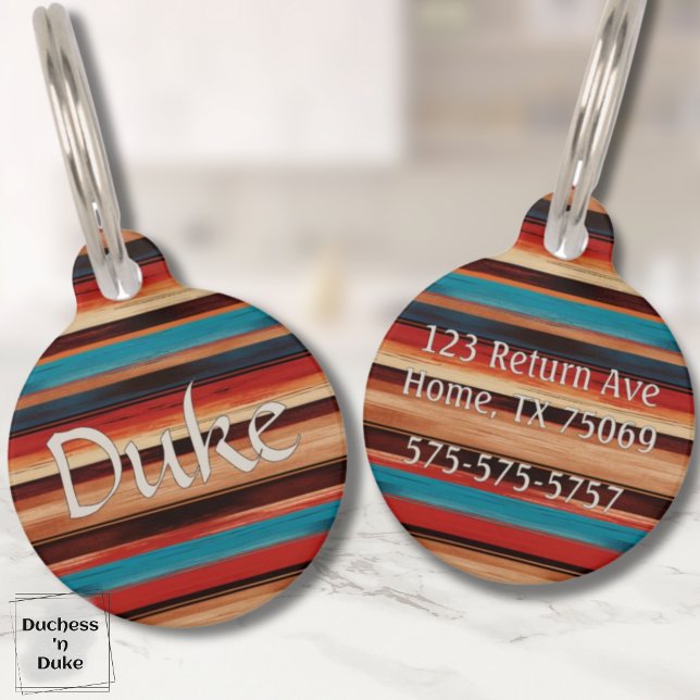 Médaillon Pour Animaux Étiquette d'identification personnalisée pour chie (Serape Stripe Personalized Dog Name Pet ID Tag)