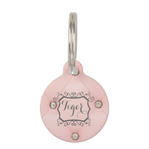 Médaillon Pour Animaux Étiquette en cuir tuftée rose de nom d'animal