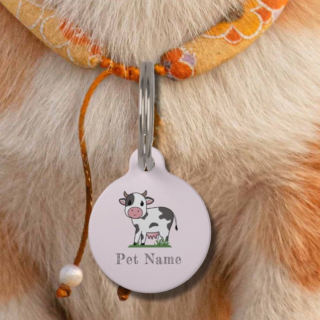 Médaillon Pour Animaux Étiquette jolie vache rose (Cute Cow Pink Pet Tag)