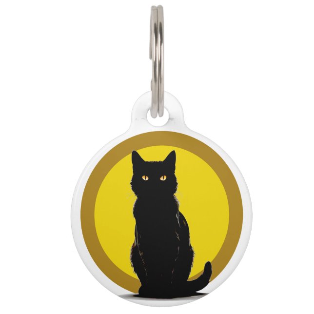 Médaillon Pour Animaux Étiquette noire pour animal de compagnie rond chat (Devant)