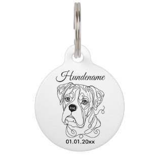 Médaillon Pour Animaux Étiquette personnalisée pour Boxer Minimalist Line