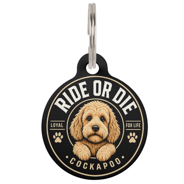 Médaillon Pour Animaux Étiquette pour Cockapoo « Ride or Die » (Devant)