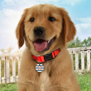 Médaillon Pour Animaux Étiquette Preppy Striped Slate Blue Monogram ID Ch