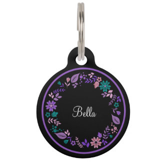 Médaillon Pour Animaux Étiquettes d'identification de monogramme floral p