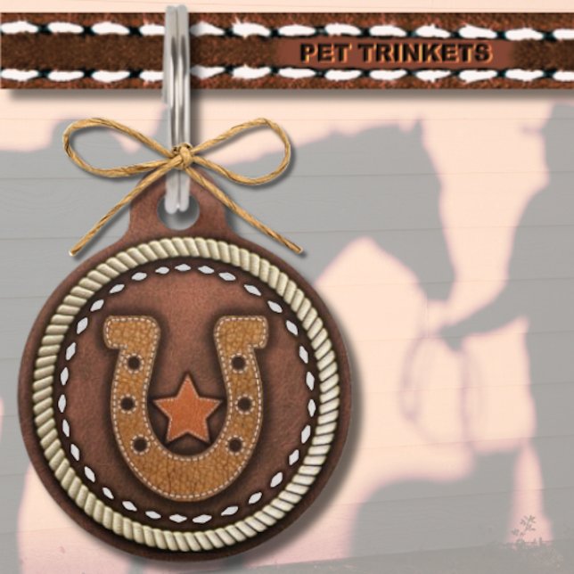 Médaillon Pour Animaux Étoile de fer à cheval en cuir pointu (Créateur téléchargé)