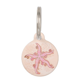 Médaillon Pour Animaux Étoiles de mer et motif pastel rose corail