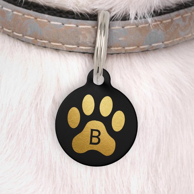 Médaillon Pour Animaux Faux papier doré empreinte de patte de chien monog (Créateur téléchargé)