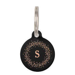 Médaillon Pour Animaux Faux Rose Gold Confetti en noir   Monogramme