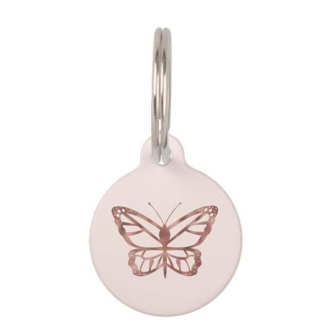 Médaillon Pour Animaux Faux Rose Gold Foil ressemble à un papillon rose (Devant)