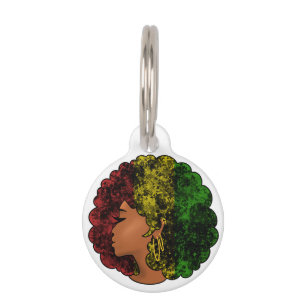 Médaillon Pour Animaux Femme noire rasta afro rouge jaune vert