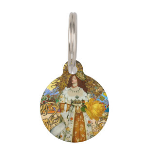 Médaillon Pour Animaux Femme Vintage Soleil Doré : Art Collage Zodiaque L