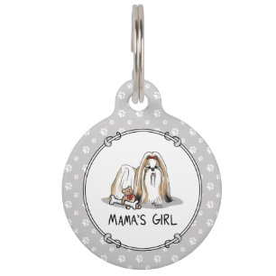 Médaillon Pour Animaux Fille à maman Shih Tzu (blanc bronzé) Maman de chi