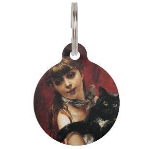 Médaillon Pour Animaux Fille avec un chat noir dans ses bras