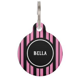 Médaillon Pour Animaux Fille simple Hot rose noir rayures personnalisées