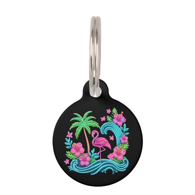 Médaillon Pour Animaux Flamant rose de néon tropical (Devant)
